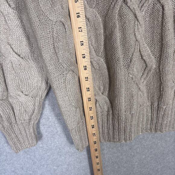 VTG 80s Sweater Medium Tan Cable Knit‎ Turtleneck Fisherman Mohair Wool Neutral - Picture 5 of 10